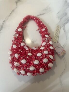 Pink Beaded Shell Embellished Shoulder Bag